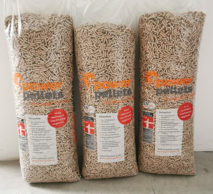PowerPellets em sacos de 15 kg são ENplus A1 65 Sacos